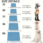 Size chart: XS 40x30cm to 2XL 150x100cm with recommended pet weights from 2.5kg to 90kg