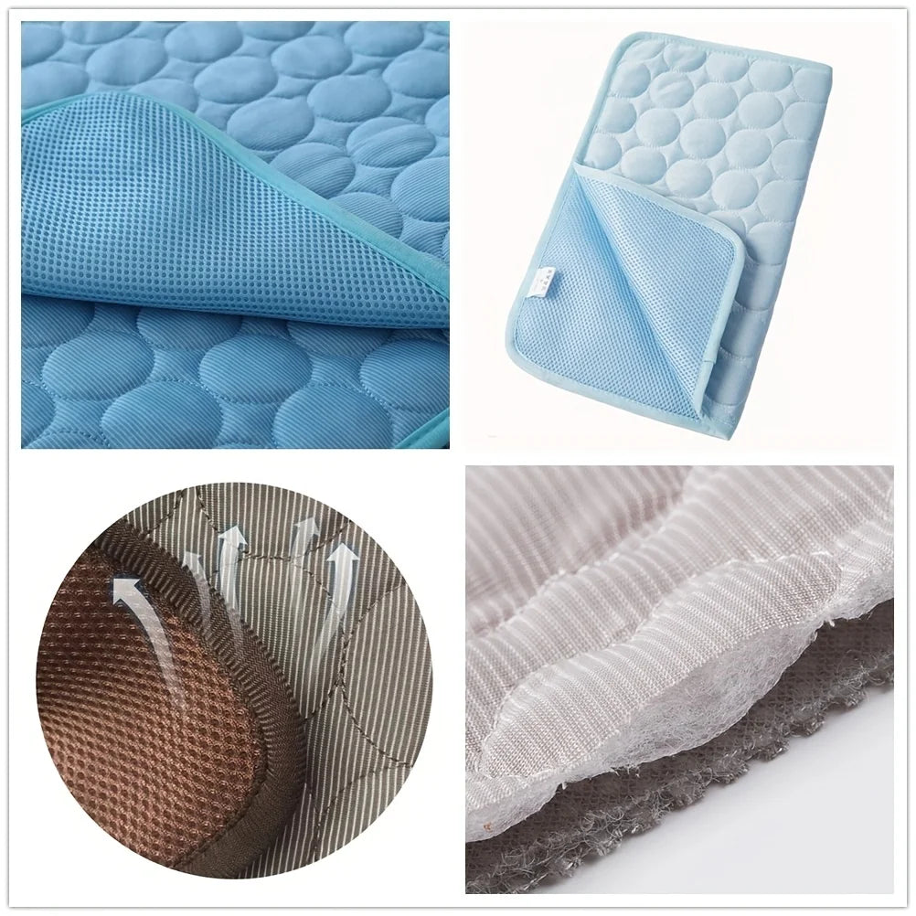 Close-up details of quilted ice silk fabric and breathable mesh backing