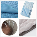 Close-up details of quilted ice silk fabric and breathable mesh backing
