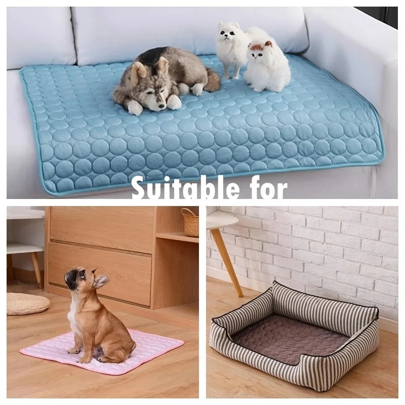 Cooling mat used on a sofa, on the floor, and inside a dog bed