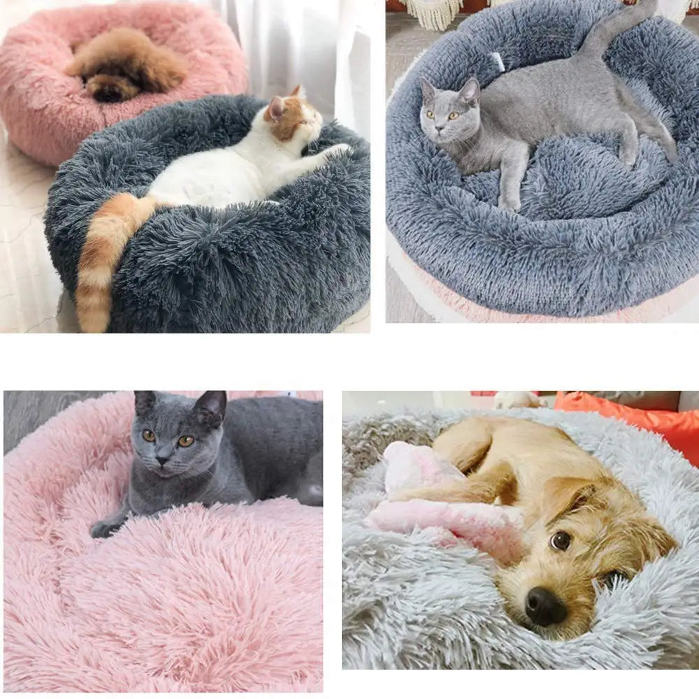 Calming Donut Dog Bed – Round Plush Anti-Anxiety Bed for Dogs & Cats (40–110 cm)