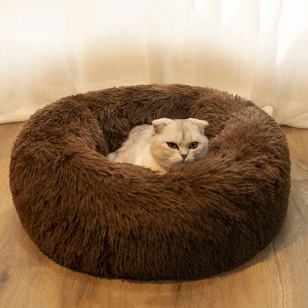 Calming Donut Dog Bed – Round Plush Anti-Anxiety Bed for Dogs & Cats (40–110 cm)