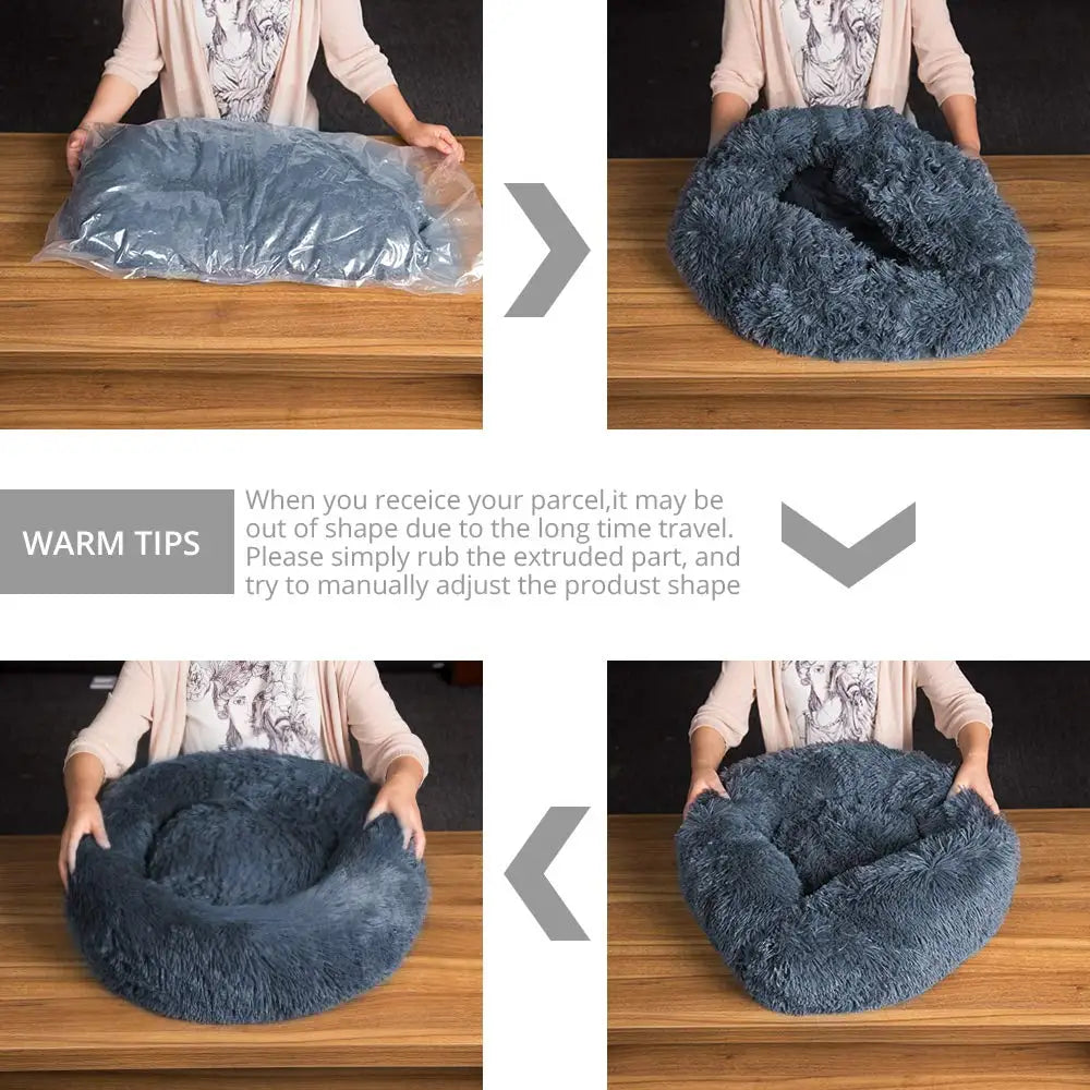 Calming Donut Dog Bed – Round Plush Anti-Anxiety Bed for Dogs & Cats (40–110 cm)