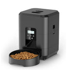 Black button-model automatic pet feeder with LCD timer and food bowl