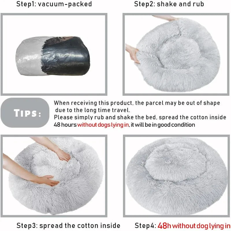 Calming Donut Dog Bed – Round Plush Anti-Anxiety Bed for Dogs & Cats (40–110 cm)