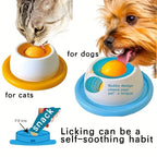 Cat and dog using textured licking bowls as calming slow feeders