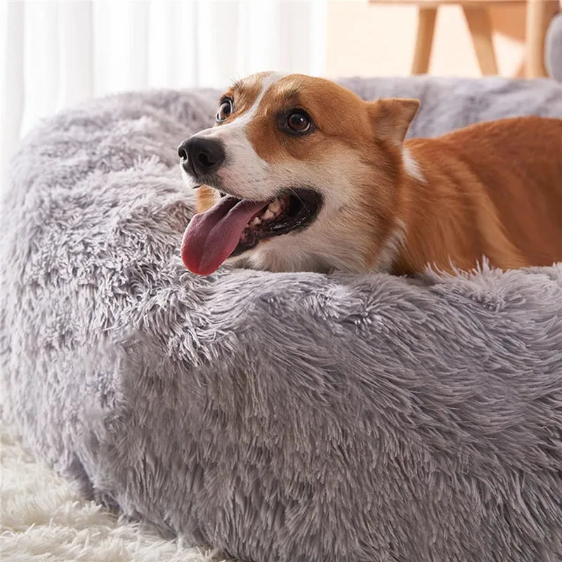 Calming Donut Dog Bed – Round Plush Anti-Anxiety Bed for Dogs & Cats (40–110 cm)