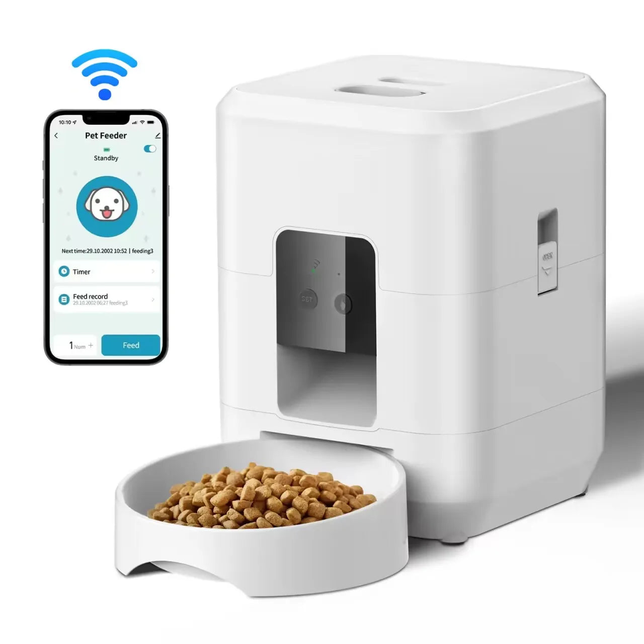 White WiFi automatic pet feeder with smartphone app control