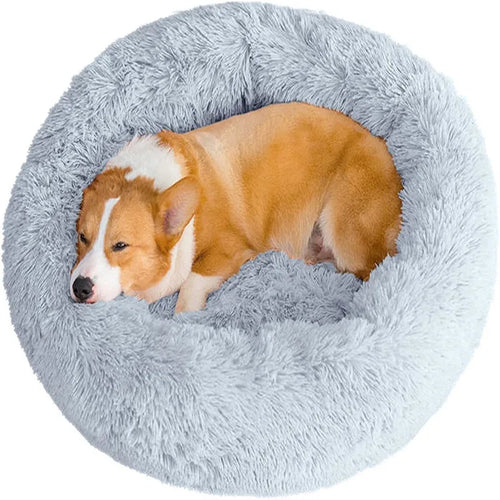 Round plush calming donut pet bed collection