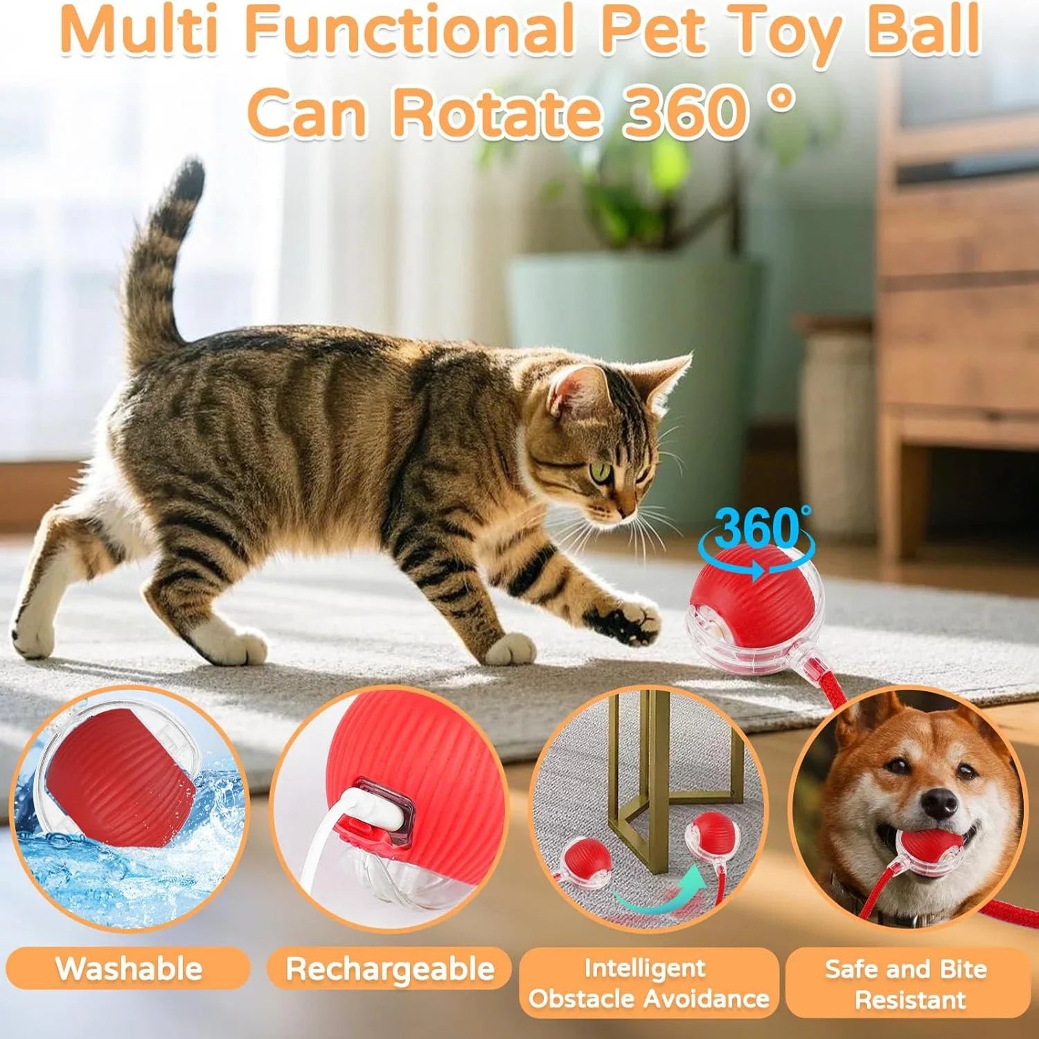 Interactive Cat Ball Toy – Rechargeable Self-Rolling Ball with Tail (1 & 2 Pack)